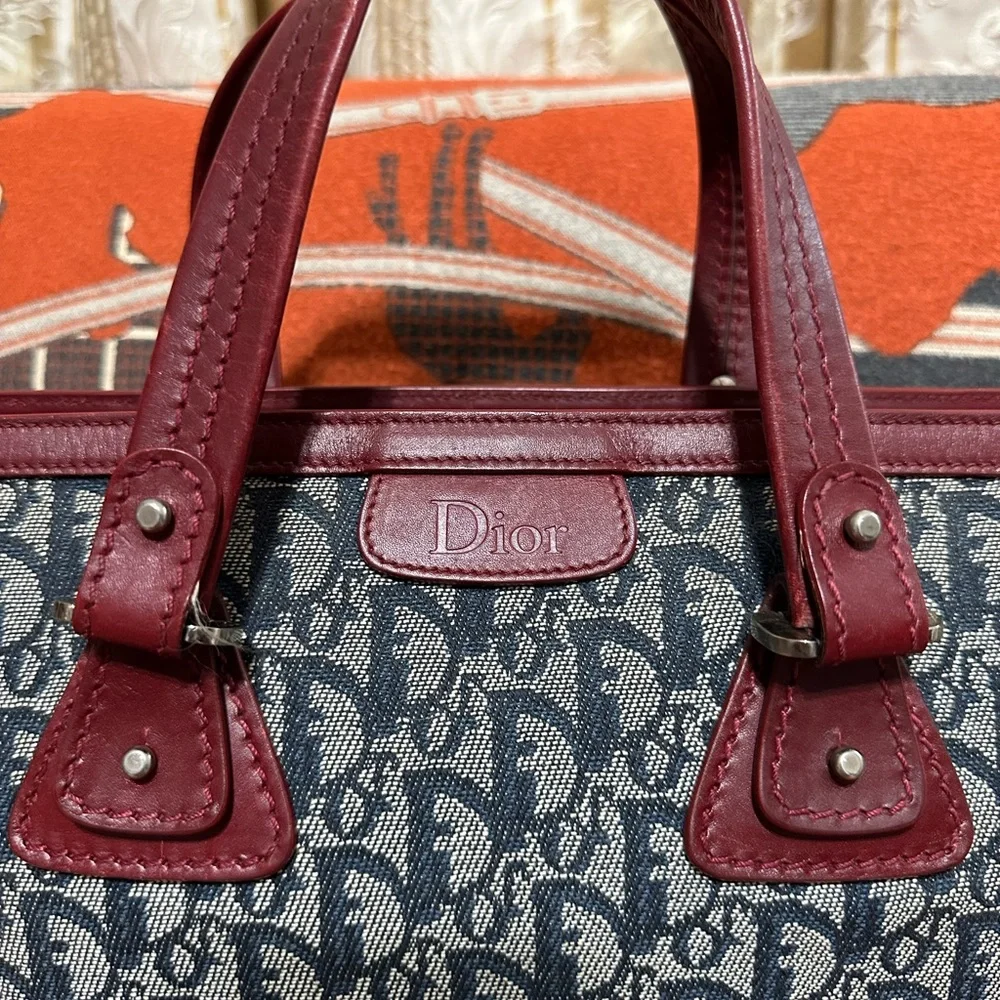 CHRISTIAN DIOR ❤️🌟BLUE & BURGUNDY TROTTER TOTE BAG ⭐️ - Picture 5 of 12